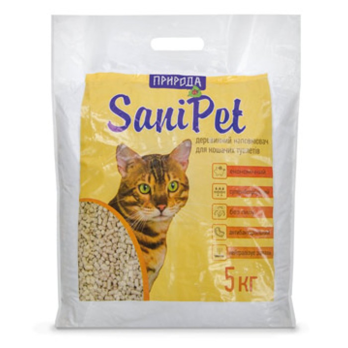 Древесный наполнитель SANI PET для котов «Натуральный» 10 кг